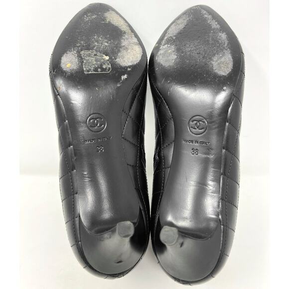 Chanel Black Quilted Leather Cap Toe Ankle Boots Size 38 EU Fall Boots - Picture 9 of 10